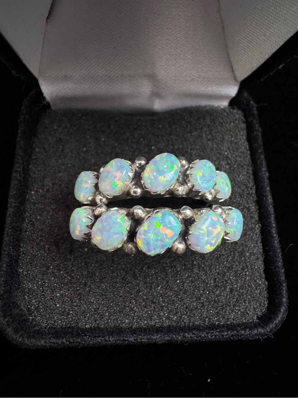 Two- White 925 Sterling Silver Oval Opal Ring